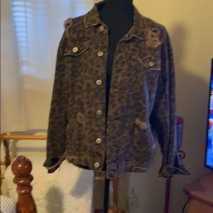 Distressed leopard jean jacket